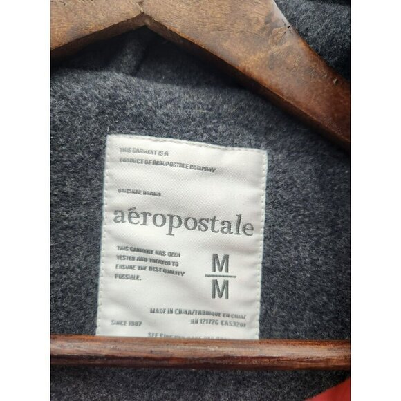 Aeropostale Womens Gray Double-Breasted Hooded Wool Blend Peacoat Jacket Medium - Picture 2 of 3